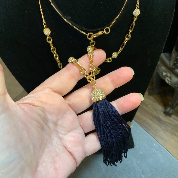 Lilly Pulitzer NECKLACE Midnight Tassel Crystal Pave BALL CHAIN NWT - Picture 11 of 16